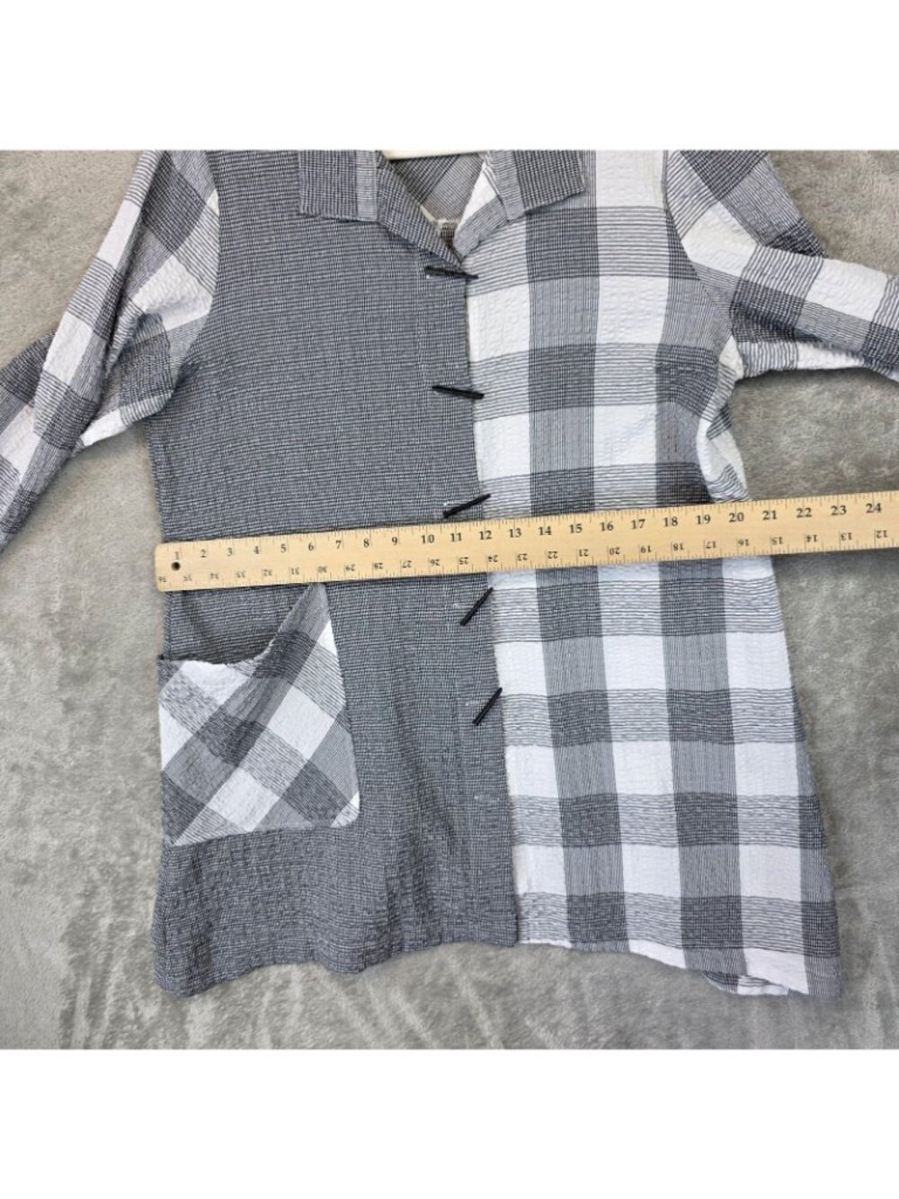 Habitat Button Up Shirt Womens M Gray Collared Long Roll Tab Sleeve Plaid Tunic - Picture 10 of 12